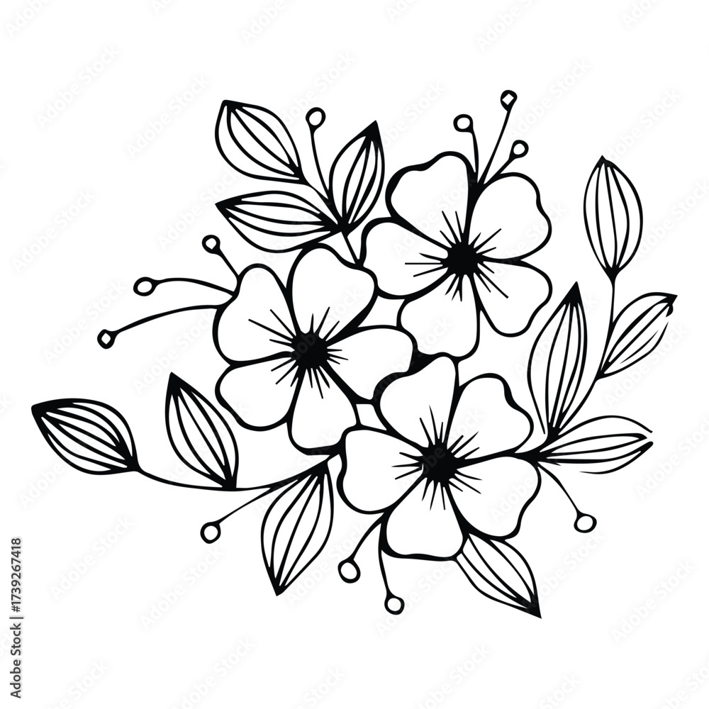 Fototapeta premium Vintage Blooming Floral Outline Decoration Art