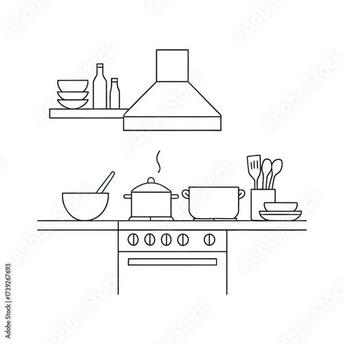 Minimalist Kitchen Illustration Cooking and Dining Room Design