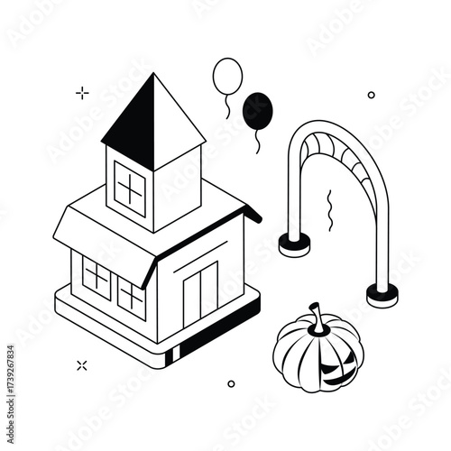 Download this amazing isometric illustration of haunted house, premium vector