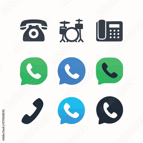 Communication Icons Set: Retro, Modern Telephones, Mobile Call, and Messaging App Symbols