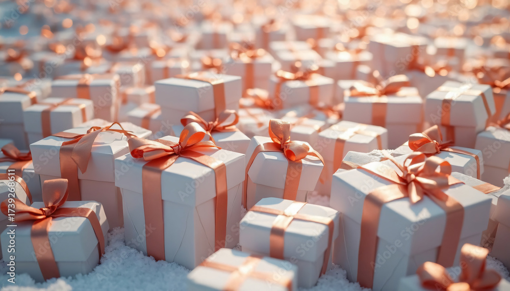 Obraz premium White Gift Boxes with Rose Gold Ribbons