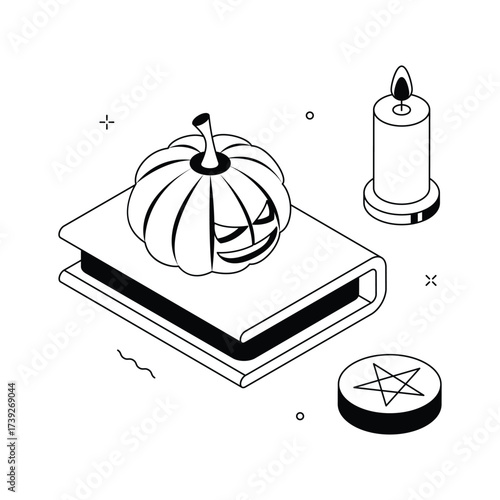 Here is modern halloween book in isometric style, premium vector