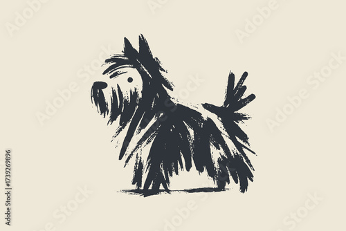 Terrier dog brush sketch black ink drawing vector illustration