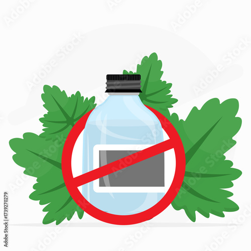 No drugs concept. Stop drugs use. Medicine bottle with prohibition sign and marijuana leaf. Healthy lifestyle education.
