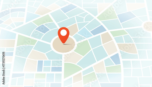 Custom city navigation simple map top view with location pin