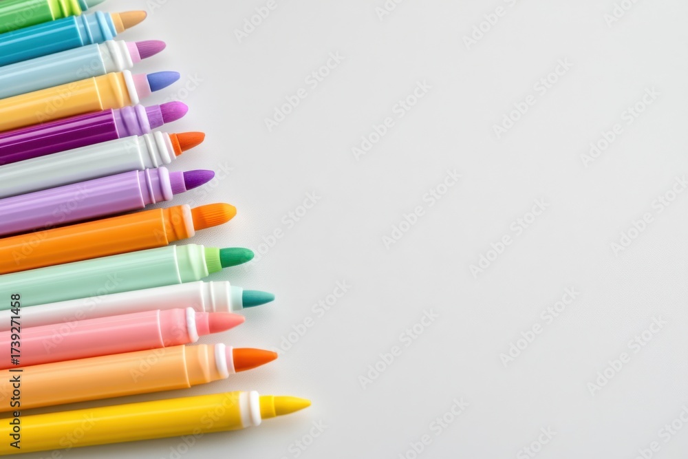 Fototapeta premium Colorful Markers on Pastel Background 