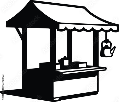 Vector silhouette street food stall with teapot illustration