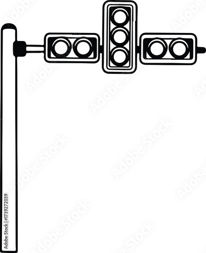 Vector silhouette traffic light signal with multiple lights illustration