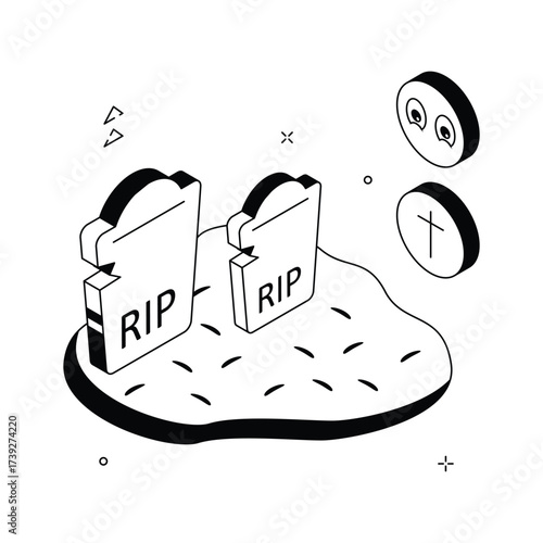 Creatively designed isometric illustration of graveyard, modern vector
