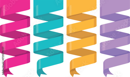 Colorful Ribbon Design: An illustration of various colorful ribbon design, ideal for festive celebrations, promotional materials, and graphic projects.
