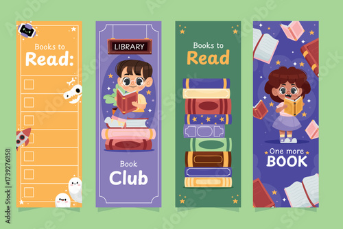Vertical Bookmarks and Reading Cards for Children’s Library Promotion