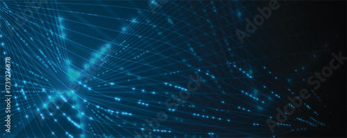 Futuristic science and technology header with interconnected data streams and molecular structures