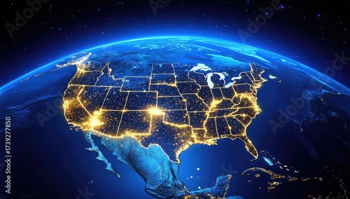USA at night, city lights from space