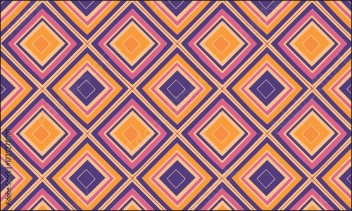 Retro Geometric Diamond Seamless Pattern, Vintage Argyle and Harlequin Background in Purple, Pink, and Orange