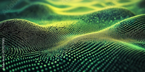 The abstract modern halftone pattern features a mesh background with a bright color gradation, including a yellow and green texture that resembles dots