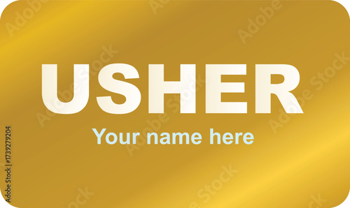 usher tag design. Usher Tag Design in Golden Card Style, Event Staff Badge, Professional Name Tag Template, Security and Event Management Pass for Conference or Party
