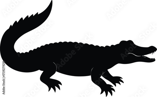 Black vector silhouettes of a crocodile, dinosaur, and dragon isolated on a white background show ancient reptile and mythological animal forms