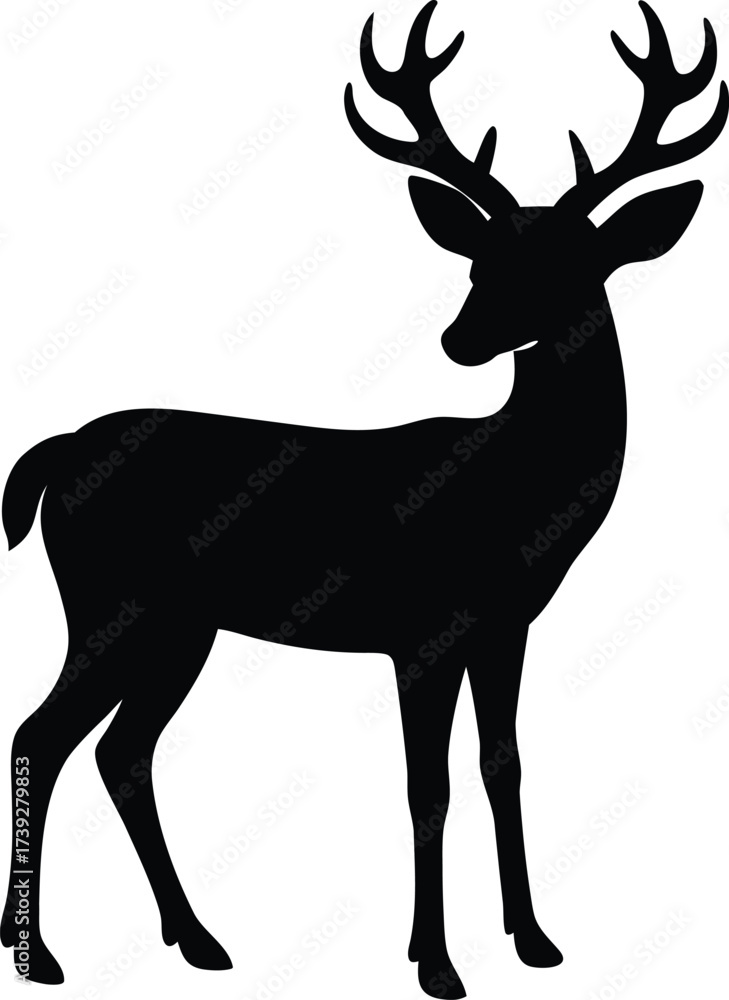 Obraz premium Wildlife vector illustration of a deer silhouette with large antlers, perfect for nature and Christmas designs