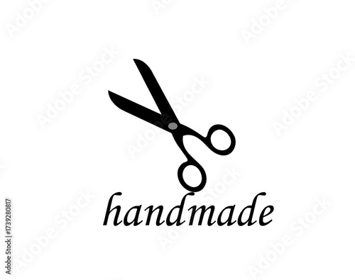 handmade  text, logo scissors icon,