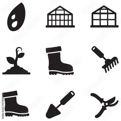 Essential Gardening and Agriculture Black Icons Set