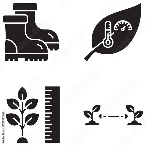 Agriculture and Gardening Icons Set with Plant Growth and Environmental Monitoring Symbols