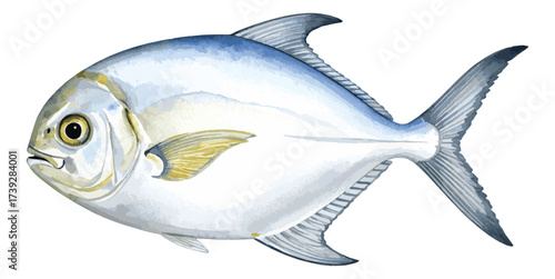 Watercolor Illustration of Fresh Pomfret Fish