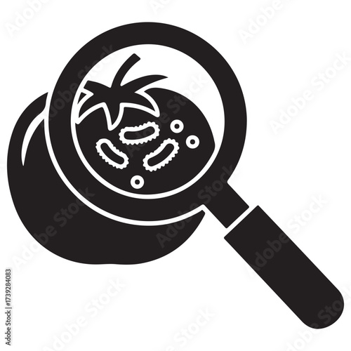 Magnifying Glass Inspecting a Tomato for Germs and Bacteria