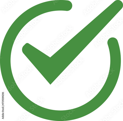 Green check mark symbol inside a circle, isolated on transparent background