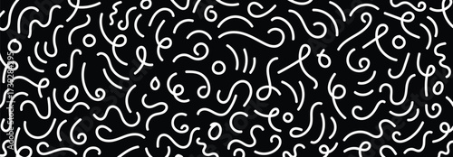 Scribble doodle line hand drawn seamless pattern background vector illustration in black and white colors fit for wrapping design, packaging, wallpaper, banner, backdrop