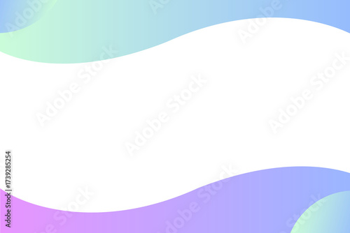 A rectangular frame with smooth, abstract, wavy borders at the top and bottom. The top border a soft mint green/light blue gradient, while the bottom border a soft blue/purple gradient