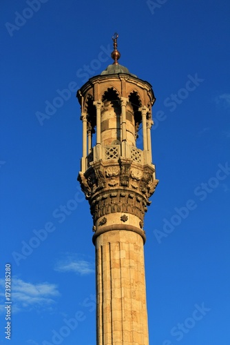 Aziziye Mosque is located in Konya, Turkey. The mosque was built in 1872 during the Ottoman period. The minaret of the mosque was built in the baroque style.