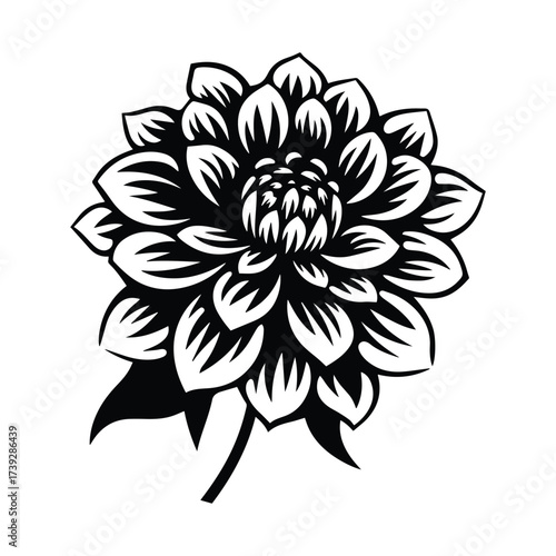Vintage  Blooming Floral Black and White Shape Artwork