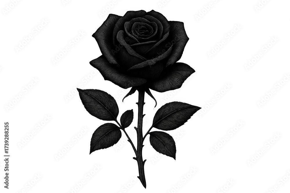 Fototapeta premium Black rose illustration representing dark gothic botanical sadness on transparent background
