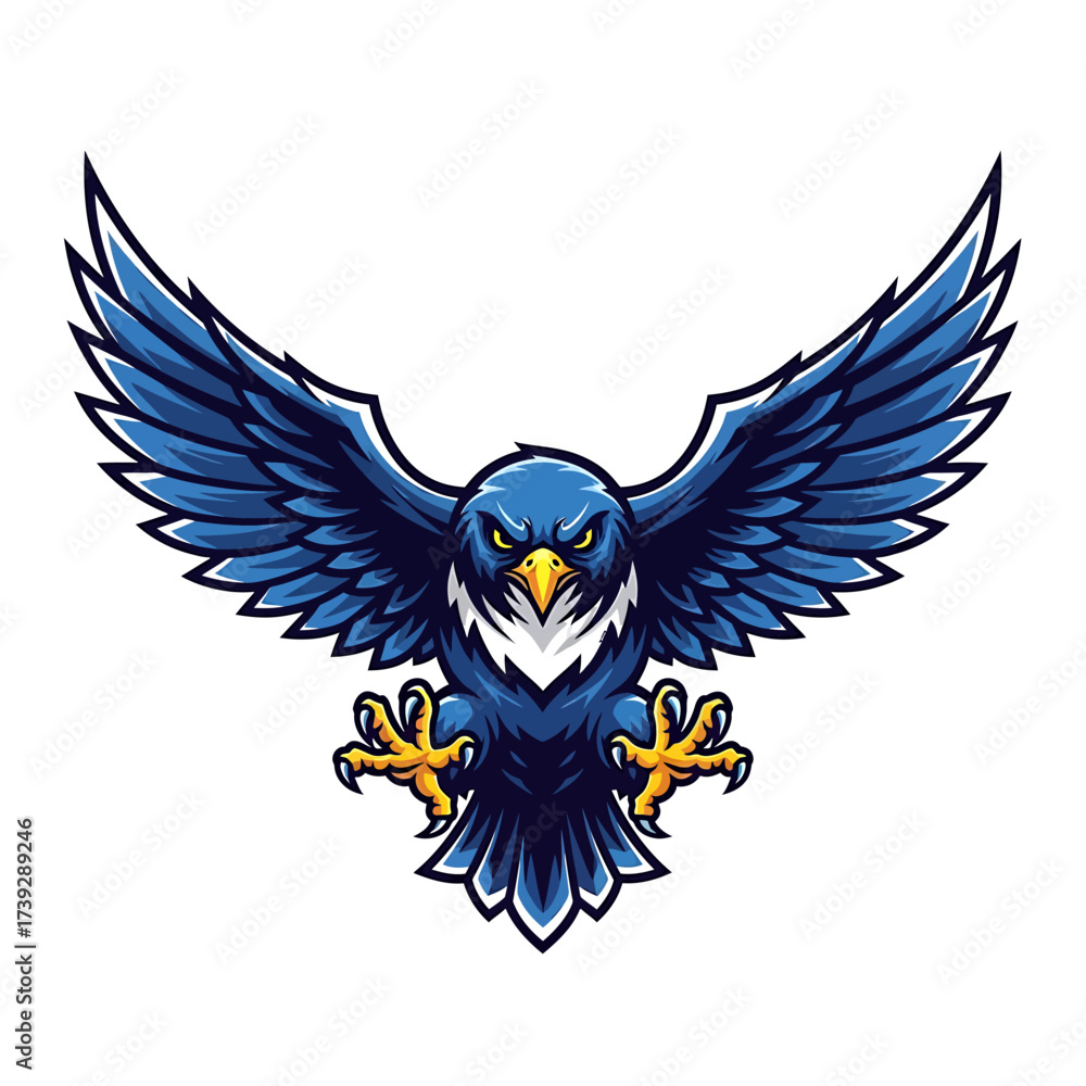Obraz premium Majestic blue falcon swooping down with wings spread, ready to strike, perfect for sports team logos, gaming icons, and powerful brand visuals