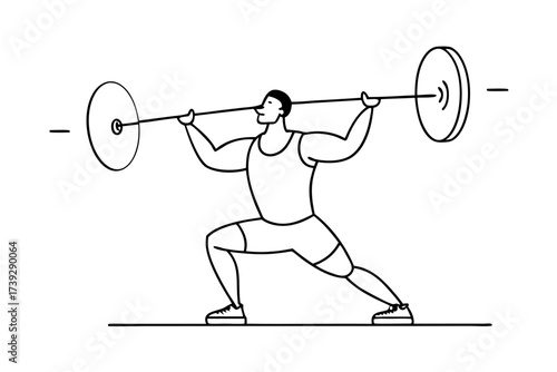 Strong male athlete performing heavy weightlifting with a barbell during a strength training workout at the gym