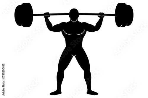 A strong woman bodybuilder is lifting a heavy barbell during an intense gym workout