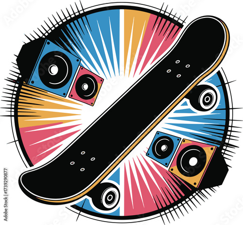 Vibrant Skateboard Music Illustration With Speakers