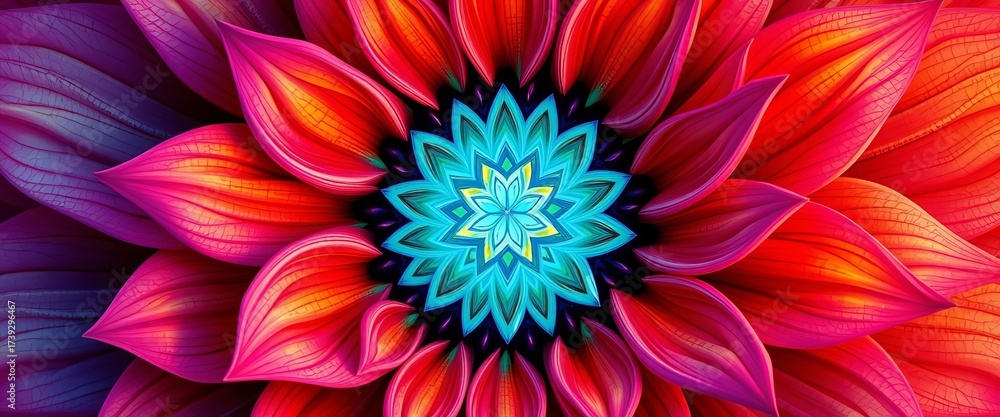 Intricate swirling petals, vibrant hues, geometric core,  modern,  artwork Intricate swirling petals, vibrant hues, geometric core,  modern,  artwork