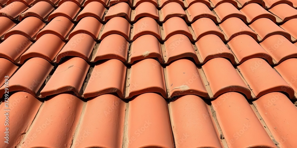 Naklejka premium Rustic terracotta roof tiles, aged and weathered, showing texture and pattern, terracotta, wall