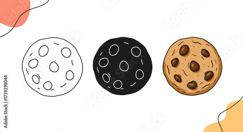 Illustration of a cookie showing its different stages of preparation and design.