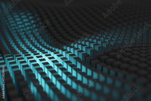 Blue Light Digital Grid Abstract Background, 3d rendering