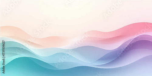Abstract artistic blue wave design with a colorful ocean and sky backdrop