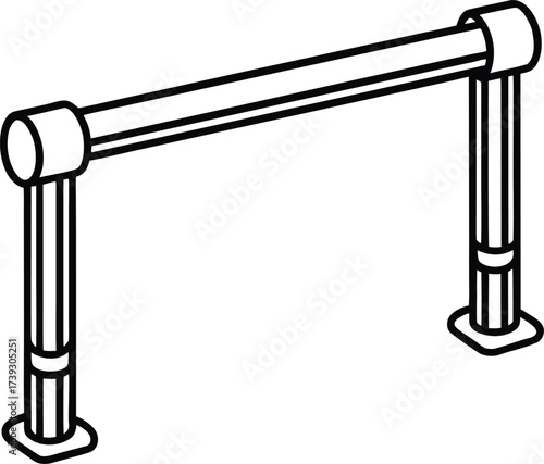 Simple line drawing of a metal frame structure with two vertical supports and a horizontal beam on white background 