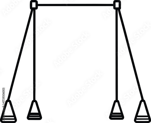 Simple line art illustration of a balance scale with weights on both sides on white background 