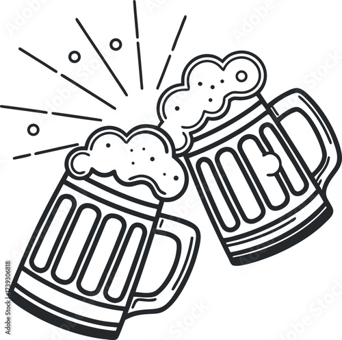 Two frothy  mugs clinking together celebrating friendship cheers toasting celebration joyful gathering festive occasion cheers graphics vector