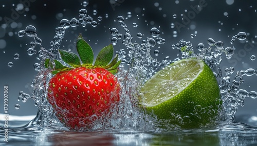 Fruit splash strawberry & lime in water