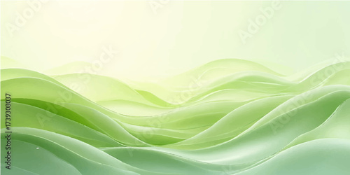 Abstract green wave vector wallpaper with subtle light and silk texture for an elegant design