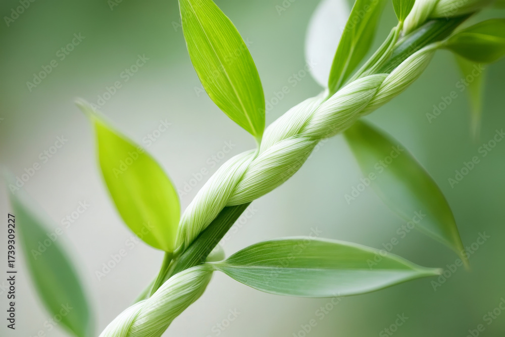 Obraz premium Close up of green plant stem with leaves fresh and healthy natural environment detailed texture of plant fibers vibrant green color soft background botanical eco friendly sustainable organic