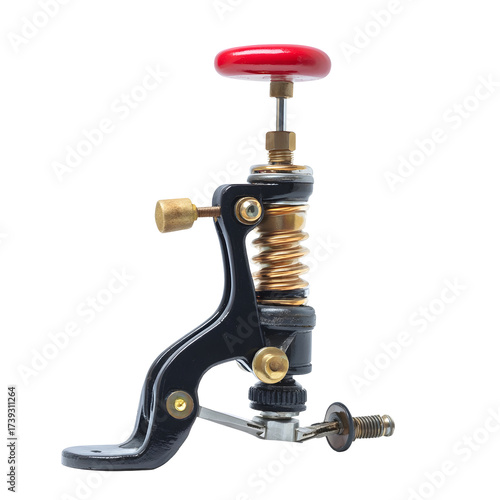 Mechanical device with red knob isolated on transparent background