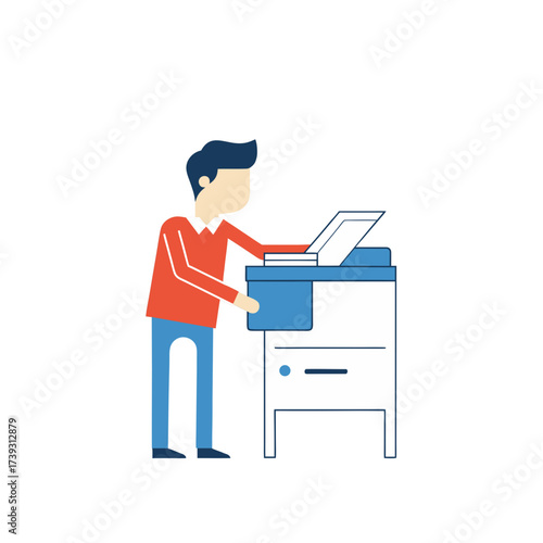 Man operating a modern photocopier machine for document duplication